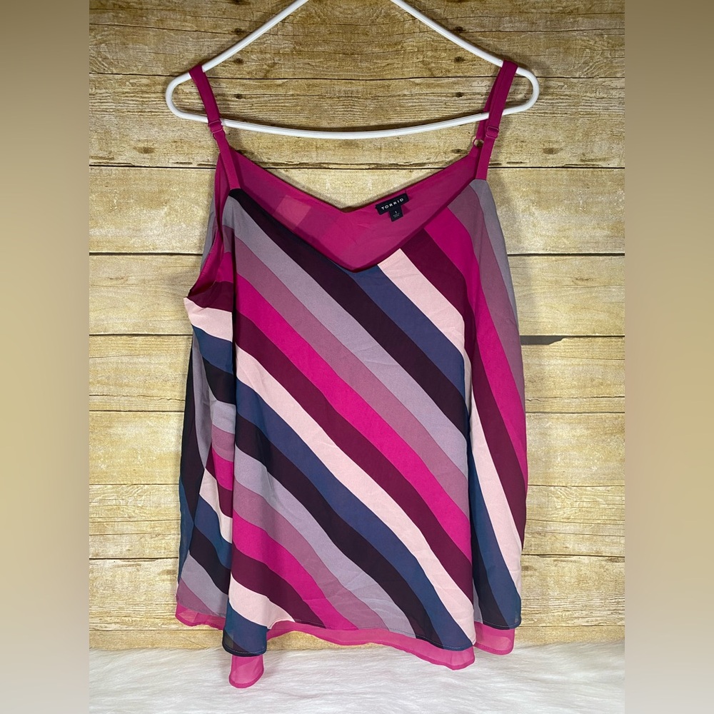 Torrid 1 Sz 1X Top Rasberry Pink Striped Chiffon Tank Cami Double Layer